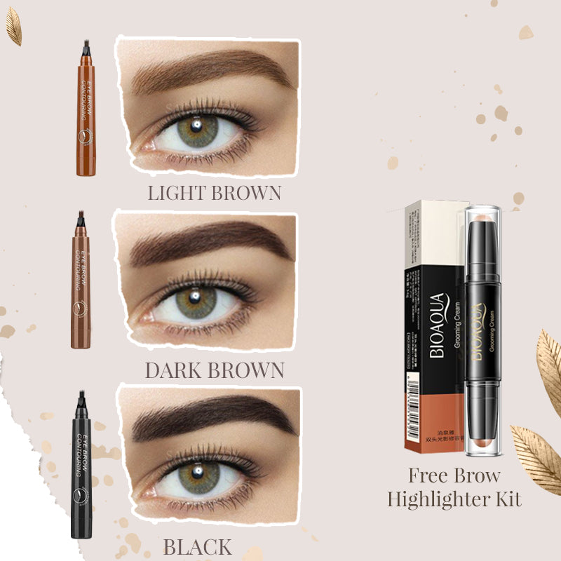Blesswil 4 Tipped Precision Brow Pen 1688 01 Light Brown 2pcs With Free Brow Highlighter Kit 