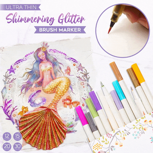 Ultra Thin Shimmering Glitter Brush Marker AY 1688 12colors Brush Tip 